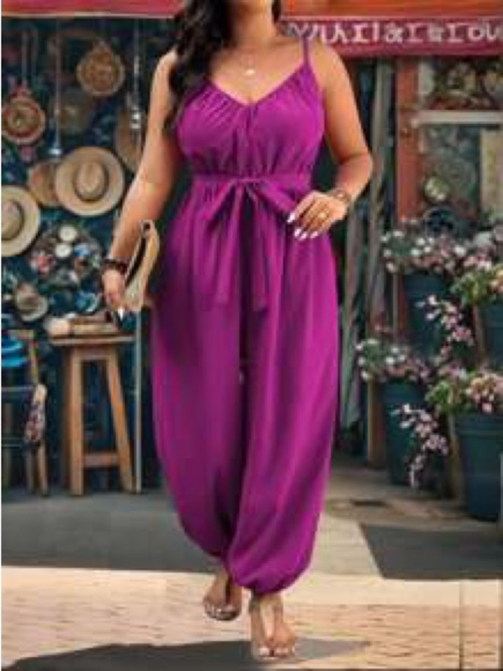 SHEIN LUNE Retro V-Neck Camisole Cinched Waist Jumpsuit NWOT NIP